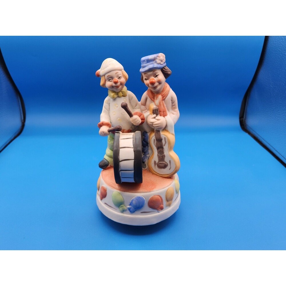 Vintage 1970s Albert E Price 2 Clowns W/ Drum & Guitar Wind-Up Music Box Working